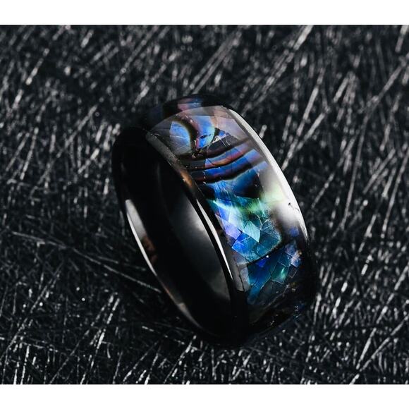 Unisex Abalone and Black Ceramic Ring in Stainless Steel Size 6.75 - Picture 2 of 7